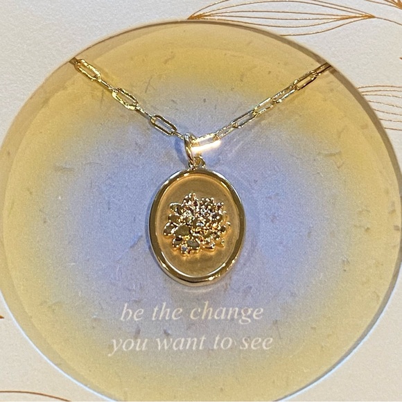 Beloved + Inspired 14K Gold Dipped Poppy Bee Dahlia Tag Pendant Necklace - Gold - Picture 9 of 16